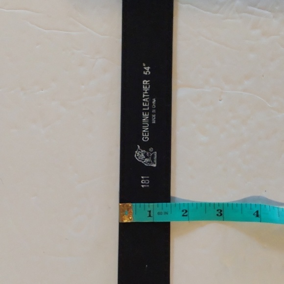 MENS Black Premium leather Neutral Minimalist Belt Silver tone Buckle Sz.2X - Picture 6 of 6